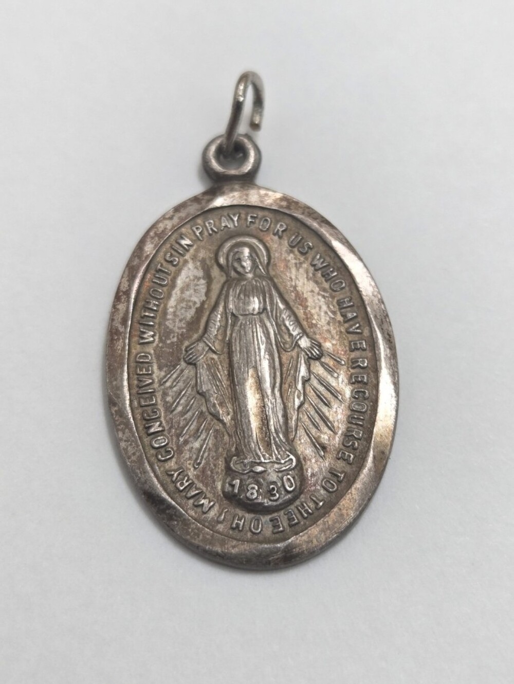 Vintage Sterling Silver Miraculous Medal Charm Pendant